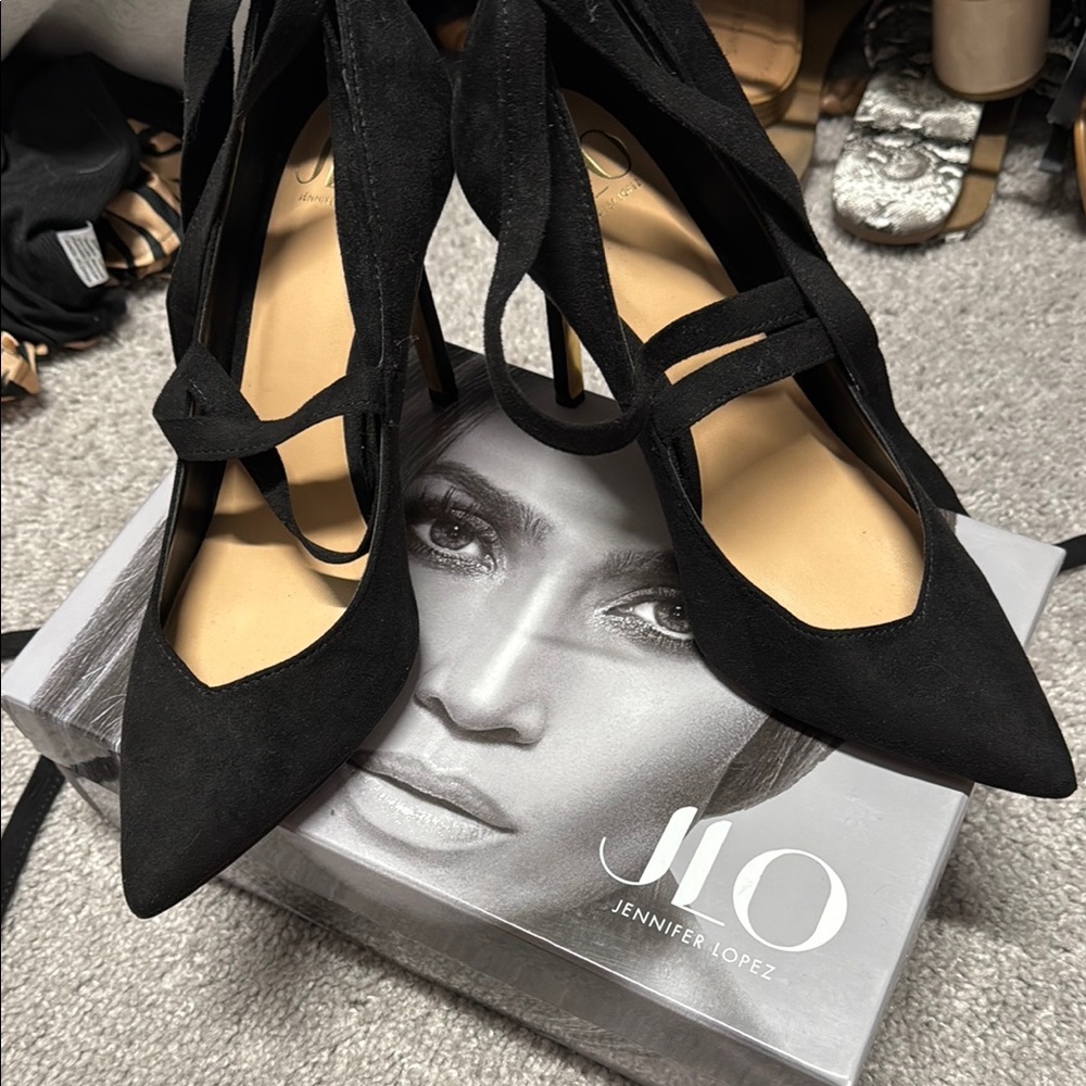 Black suede heels: 8.5